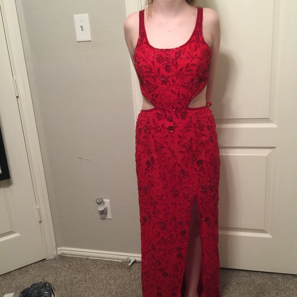 Beaded Red Formal Dress